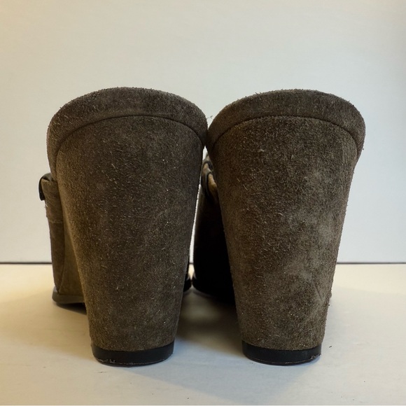 Franco Sarto Grey‎ Brown Suede Wedge Mules - Picture 3 of 8